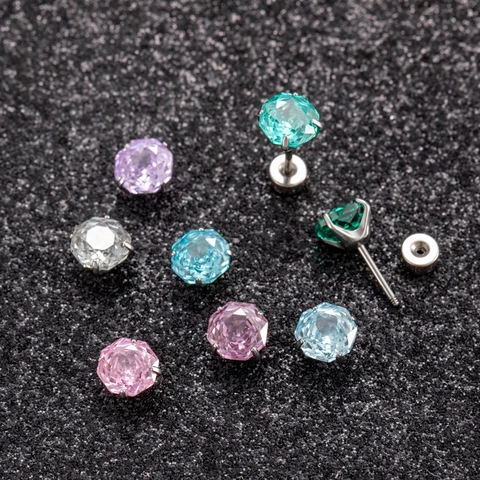 Orecchini Per Cartilagine Zircone Taglio Rosa Millenario Ottagono Acciaio Al Titanio Chiusura A Vite Retro Piatto Anallergico Elegante
