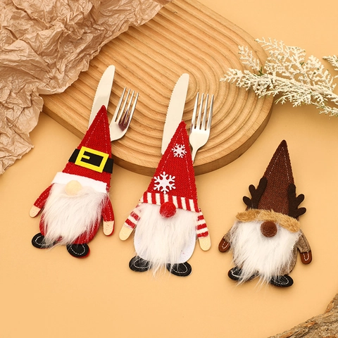 Weihnachts Gnom Besteckhalter Strickstoff Gesichtsloser Weihnachtsmann Geschirrbeutel Für Festliche Feiertags Tischdeko