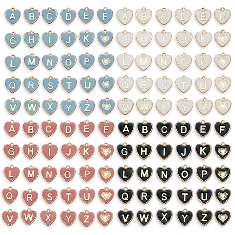 Heart Round Enamel Letter Charms Zinc Alloy Double Sided Oil Dripping Pendants For DIY Jewelry Making Crafts