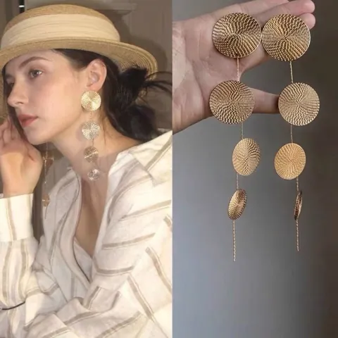 Vintage Long Tassel Dangle Earrings For Women With Silver Earring Post Multi Layer Geometric Circle Leaf Floral Style