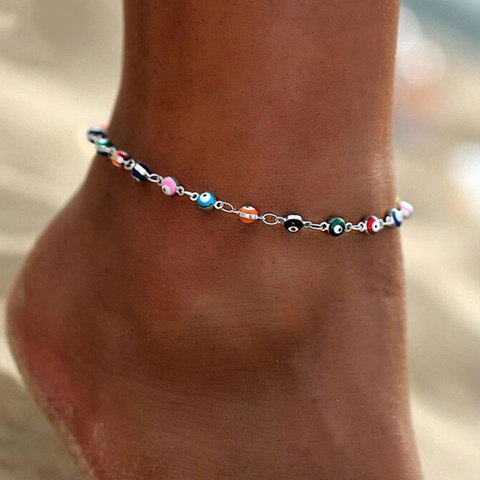 Cavigliera Etnica Boho Perline Smaltate Occhio Del Male Colorate Lega Catena Regolabile Gioielli Da Spiaggia Per Donne