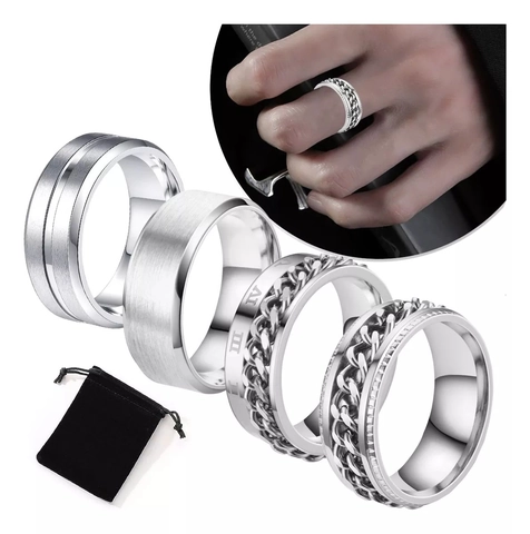 Men Rings Titanium Steel Spinning Chain Roman Numerals Brushed Surface Punk Fashion Jewelry For Husband Boyfriend