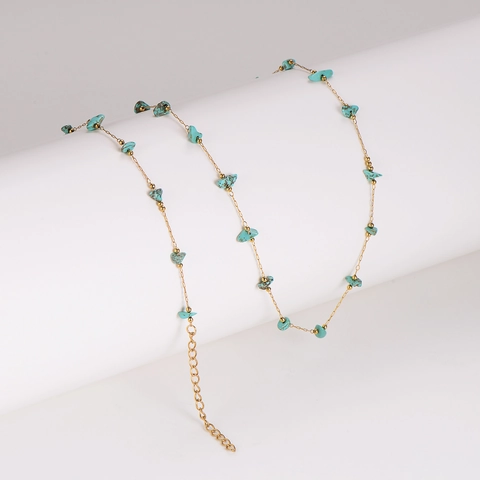 Bijoux Collier Et Bracelet Acier Inoxydable 304 Pierres Turquoise Irrégulières Plaqué Or 18K Vintage Luxe Femme