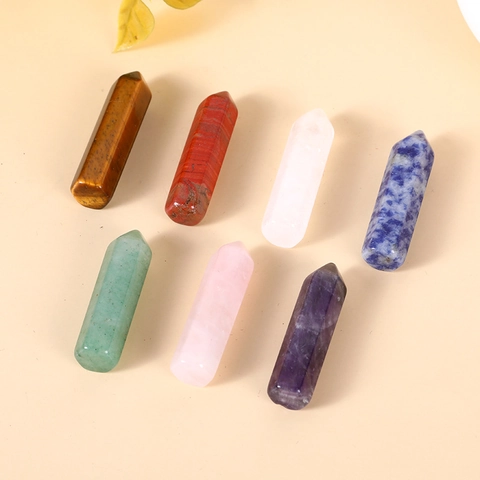 Natural Amethyst Rose Quartz Tiger Eye Hexagonal Crystal Column Point Polished Stone Healing Yoga Energy Ornament