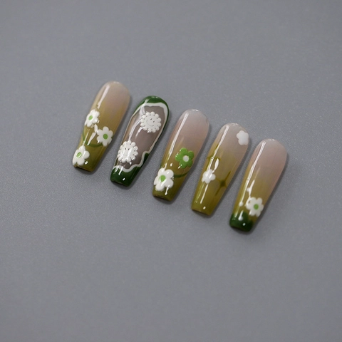 5D Embossed Nail Art Stickers Green White Butterfly Heart Flower Ribbon Pattern Adhesive Manicure Decals