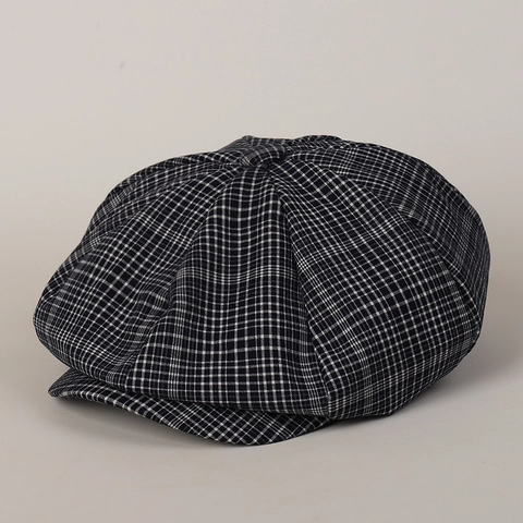 Casquette Gavroche Femme Rétro À Carreaux Octogonale Polyester Viscose Légère Réglable Style Britannique