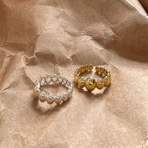 Anello In Argento Sterling 925 Perline Ovali Trama A Bolle Irregolare Aperto Regolabile Gioielli Geometrici Minimalisti