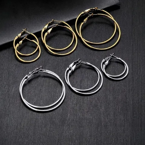 Minimalist Stainless Steel Hoop Earrings For Women Retro Round Geometric Large Circle Earrings Gold Silver Plated Jewelry Gift