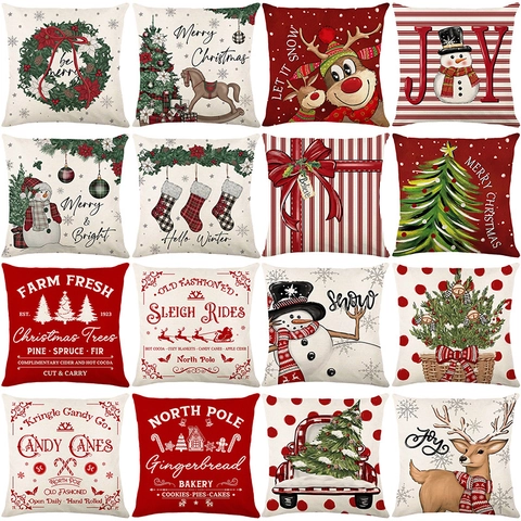 Kerst Kussenslopen Linnen Vierkante Decoratieve Kussenhoezen Voor Sofa Huis Boerderij Vakantie Decoratie