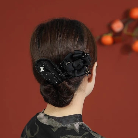 Elegante Roos Bloem Knotmaker Stof Mesh Vlinder Decor Strass Vintage Haaraccessoire Voor Dames