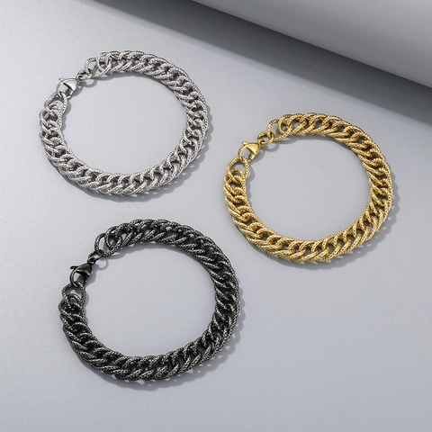 Conjunto De Joyas Hip Hop Para Hombre Acero Inoxidable Collar Y Pulsera De Cadena Cubana Con Textura Estilo Punk