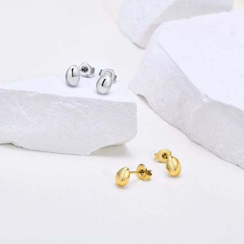 Minimalist Stainless Steel Bean Water Drop Stud Earrings Mirror Polished High Shine Fashion Jewelry For Women