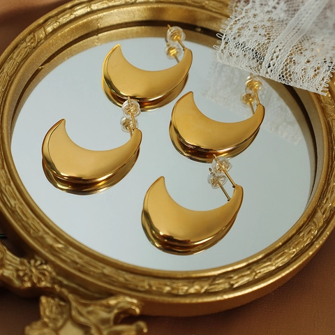 Boucles D'oreilles Croissant De Lune Minimalistes En Acier Titane Poli Style Français Bijoux Géométriques Pour Femmes