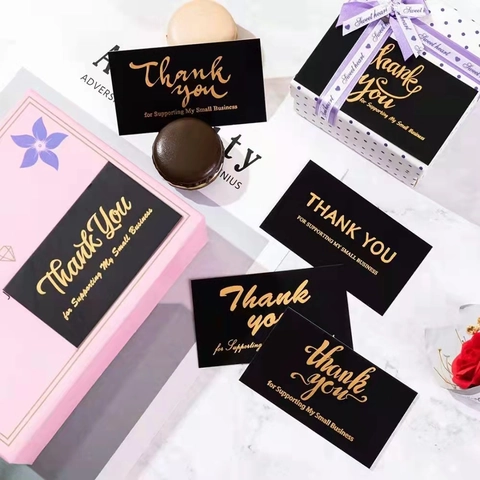 Business Thank You Cards And Stickers Gold Foil Black Paper Packaging Decor For Small Business Support Greeting