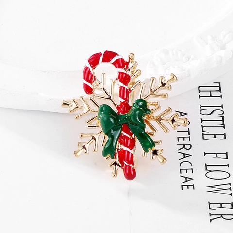 Weihnachten Schneeflocke Zuckerstange Brosche Mit Grüner Schleife Emaille Strass Brosche Pin Xmas Feiertag Schmuck Geschenke Für Damen Herren