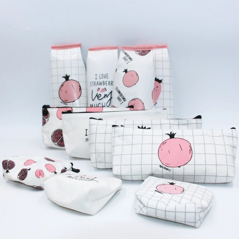 Astuccio Per Matite In Pelle PU Simpatico Motivo Frutta Fragola Melograno Grande Capacità Borsa Di Cancelleria Scuola Ufficio