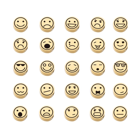 Round Emoji Face Beads Polished Stainless Steel Charms For DIY Jewelry Making Bracelet Necklace Accessories