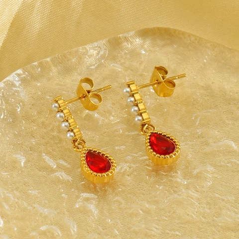Orecchini In Zircone A Goccia D'acqua Acciaio Inossidabile Placcato Oro 18K Perla Artificial Sintetica Gioielli Eleganti Vintage Per Donna