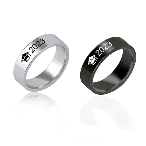 2024 Graduation Ring Stainless Steel Mortarboard Doctor Hat Engraved Band For Men Women Class Of 2024 Gift