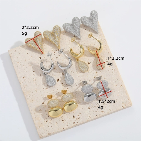 Boucles D'oreilles En Cuivre Et Zircon Coeur Goutte D'eau Forme Ovale Bijoux Vintage Minimalistes Personnalisés Pour Femmes