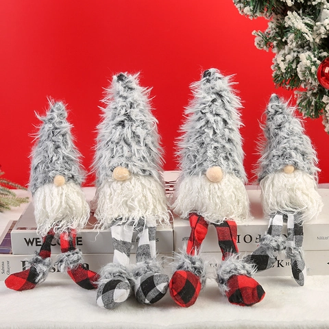 Weihnachtsgnom Plüsch Ohne Gesicht Puppe Lange Beine Sitzende Haltung Nordischer Tomte Gonk Karo Stoff Heimtischdeko
