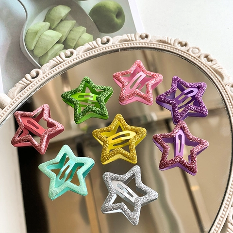 Star Hair Clips Colorful Glitter Metal Snap BB Barrettes Y2K Sweet Cute Fashion Hair Accessories For Girls Women