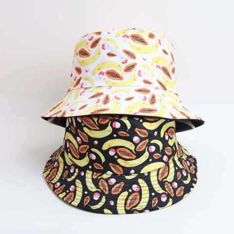 Tropical Fruit Print Bucket Hat For Women Banana Papaya Lychee Pattern Polyester Casual Outdoor Sun Protection Beach Basin Hat