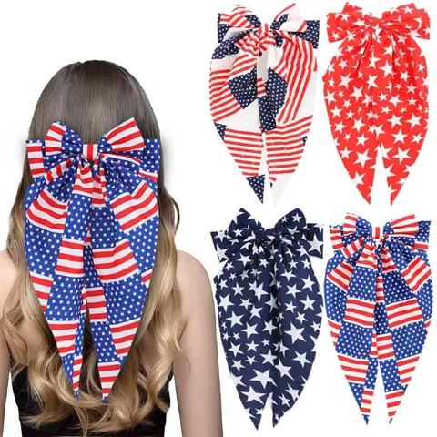 Amerikaanse Vlag Strik Haarclip En Scrunchie Patriottisch Onafhankelijkheidsdag Stof Ster Streep Hoofddeksel Voor Dames Meisjes
