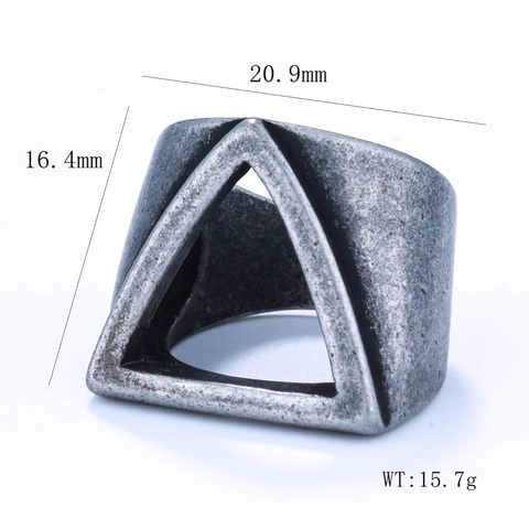 Heren Punk Ring Roestvrij Staal Driehoek Hol Geometrisch Distressed Vintage Industrieel Retro Bandring Unisex