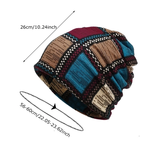 Vintage Bedruckte Strickmütze Slouchy Beanie Polyester Warm Elastisch Pullover Halstuch Für Herren Damen Herbst Winter