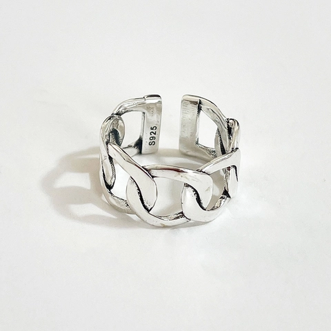 Anello In Argento Sterling 925 Maglia Di Catena Vintage Regolabile Aperto Stile Retro Industriale Per Donne Uomini