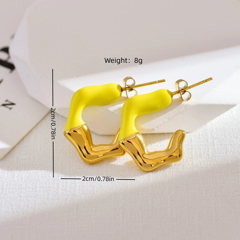 Unregelmäßige C-Förmige Creolen Gold Plattiert Edelstahl Bunte Emaille Geometrische Tropföl Schmuck Für Frauen Modern Chic