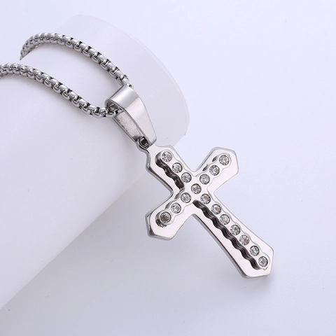 Collana Con Pendente A Croce Hip Hop In Acciaio Inossidabile 316L Con Zirconia Incastonata Doppio Strato Stile Religioso Da Uomo