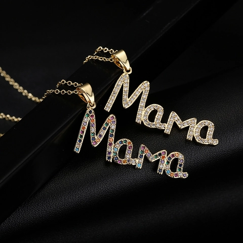 Mama Pendant Necklace Copper 18K Gold Plated With Zircon Inlay Mother Day Gift For Women Fashionable