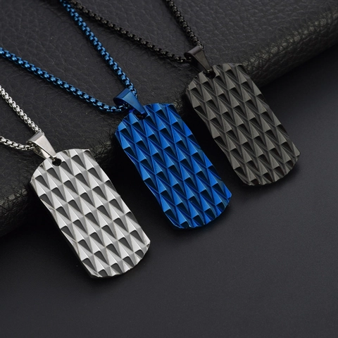 Herren Anhänger Halskette Edelstahl Dog Tag Diamantmuster Geometrische Textur Box Kette Punk Hip Hop Cool Schmuck Geschenk