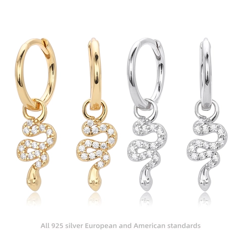 925 Sterling Silver Snake Drop Earrings For Women Zirconia Inlaid Gold Silver Plated Animal Design Fashion Hoop Jewelry