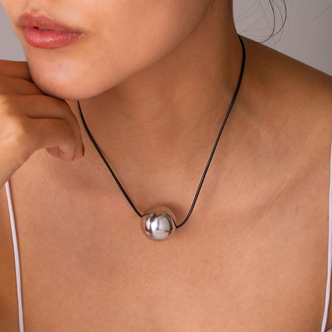 Minimalistische Roestvrijstalen Spiegel Bol Hanger Halsketting Voor Dames Verstelbare Zwarte Waskoord Mode Sieraden
