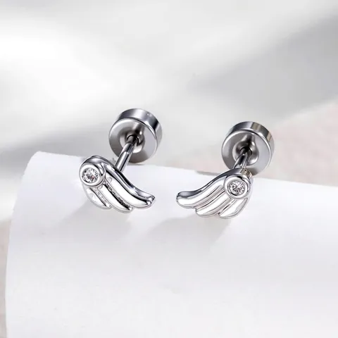 Orecchino Cartilagine Ala Angelo Acciaio Inox Zirconia Chiusura Vite Barbell Gioiello Piercing Donne Uomini Design Y2K