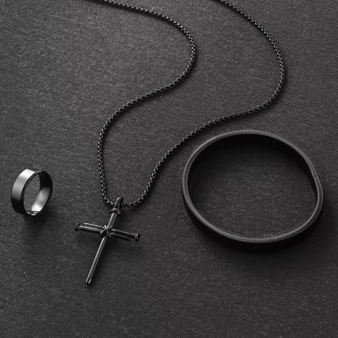 Punk Men Jewelry Alloy Cross Arrow Skull Pendant Necklace Bracelet Ring Watch Accessories Retro Gothic Fashion