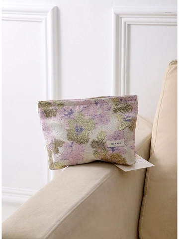 Vintage Floral Jacquard Makeup Bag Large Capacity Canvas Cosmetic Organizer Portable Travel Pouch For Women
