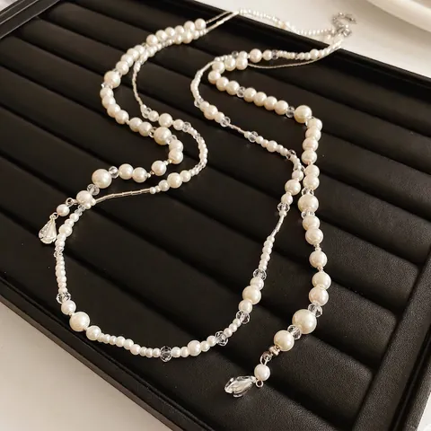 Collana Lunga Künstliche Perle Vintage Francese Lega Künstliche Perle Artificiali Perline Cristallo Ciondolo Goccia Acqua Stile Palazzo Donne