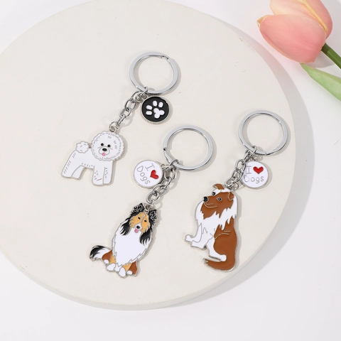 Simpatico Portachiavi in Metallo a Forma di Cane Smalto Sheltie Bichon Frise Regalo per Amanti Animali per Donna Ciondolo Borsa Chiavi Auto