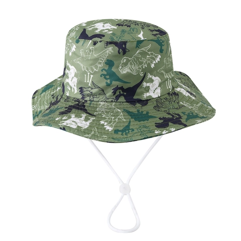 Kids Bucket Hat Polyester Animal Cartoon Print Sun Protection Wide Brim Windproof Rope For Boys Girls Toddler