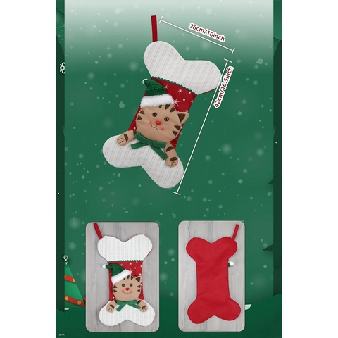 Weihnachtsstrumpf Knochenform Strick Polyester Katze Hund Cartoon Hängende Dekoration Haustier Thema Kamin Party Ornament