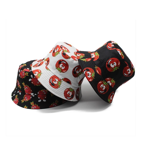 Chapeau Bob Imprimé Fruits Dessin Animé Coton Polyester Toile Protection Solaire Réversible Respirant Extérieur Décontracté Hommes Femmes