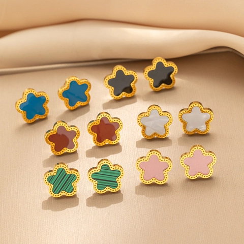 Titanium Steel Flower Stud Earrings Artificial Pearl Rhinestone Inlay Gold Plated Petal Earrings For Women Fashion Jewelry