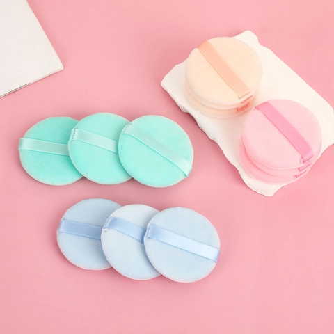 Ronde Fluwelen Poederdons Zachte Beflockte Make-Up Tool Lintgreep Gezicht Cosmetische Applicator
