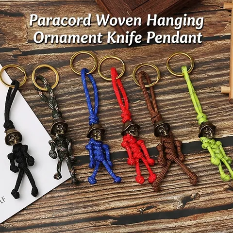 Hand Woven Paracord Keychain With Helmet Skeleton Skull Metal Bead Outdoor Survival Backpack Pendant Vintage Style