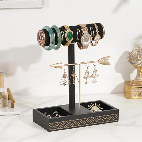 Jewelry Display Stand Organizer Velvet Metal Multi Layer T-Bar Holder For Watches Bracelets Necklaces Rings Luxury Decor