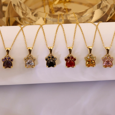 Collana Con Ciondolo A Zampa Di Gatto Placcata Oro 18K Acciaio Inossidabile Con Zircone A Cuore Gioielli Eleganti
